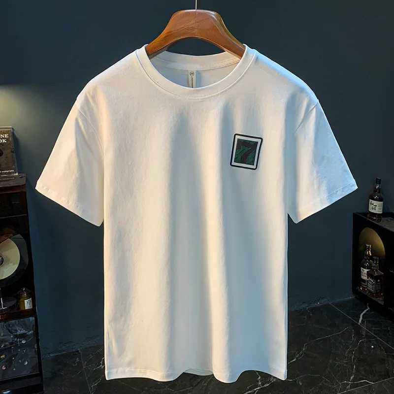 High end short sleeved T-shirt mens summer loose plus size 2025 new casual elastic trend printed top W250220