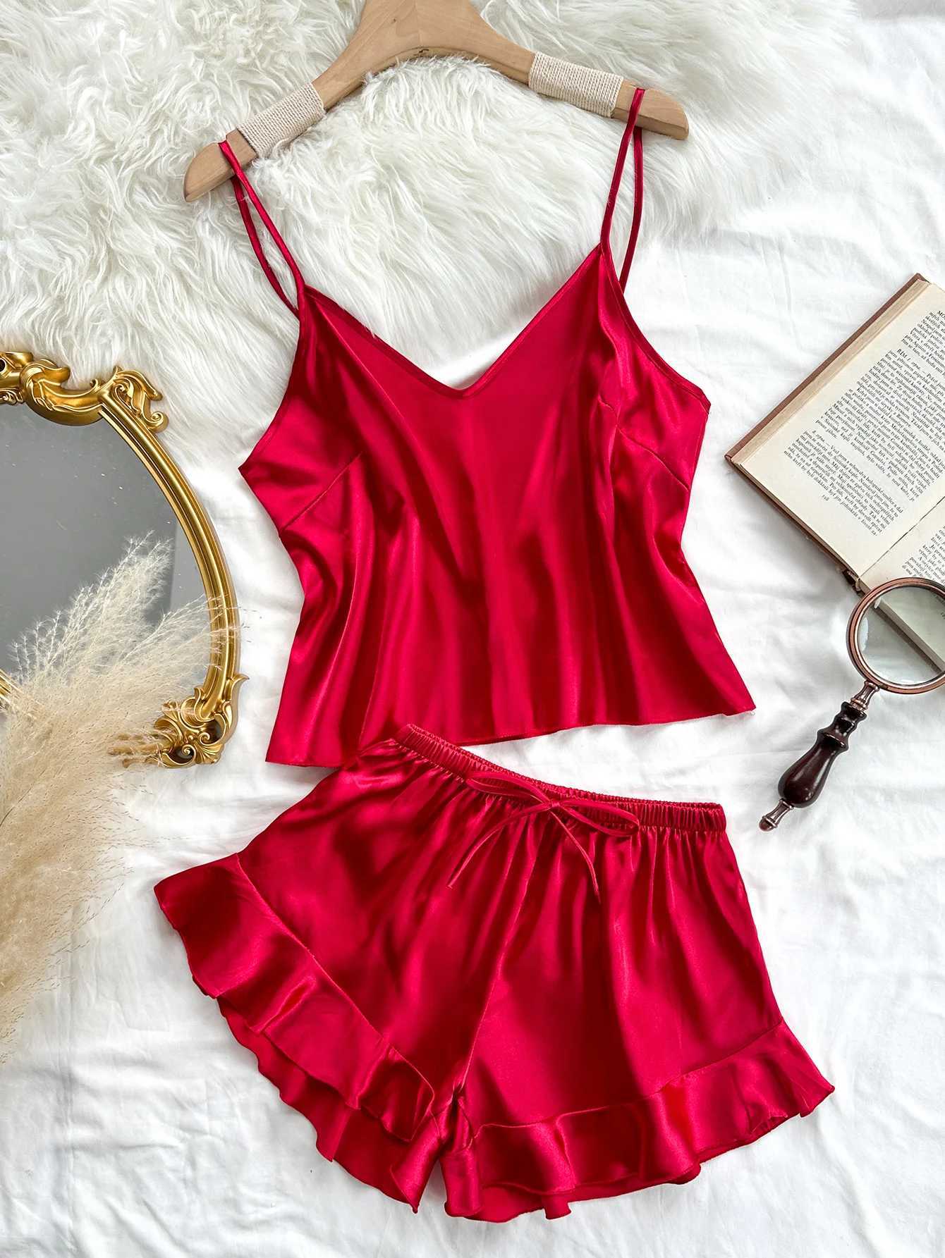New Satin Womens Pajama Set Casual Loose And Thin Pajama Womens Homewear SetXJ250220