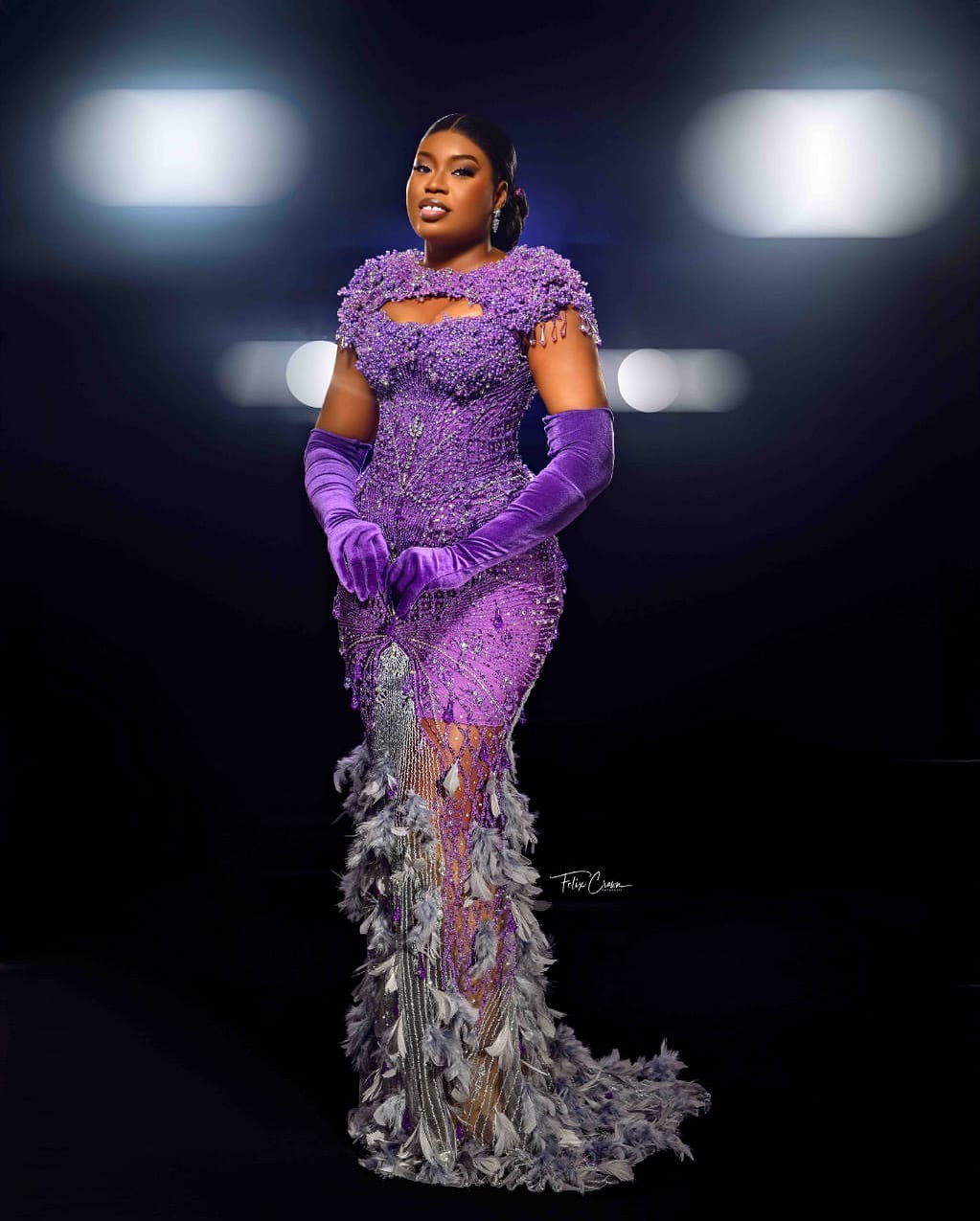 Purple Mermaid Prom Dresses 2025 Feather Crystals Pearls Sequined Evening Formal Party Second Birthday Engagement Gowns Plus Size Dress For Special Oc