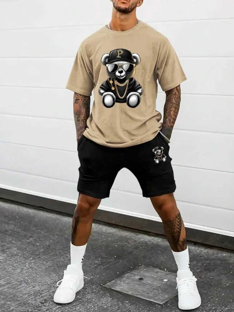 2024 New Summer Mens T-shirt and Shorts Set Outdoor Street Mens Fashion Short Sleeve Top Daily Casual Mens Shorts 3D Printed W250221