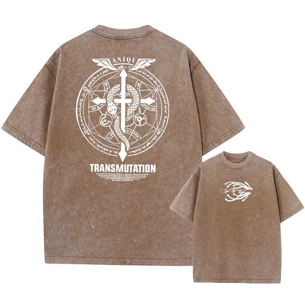 Men's T-Shirts All metal alchemist acid T-shirt mens print retro Harajuku style street wear performance short sleeved top unisex z250221