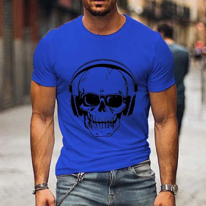 Skull Print T-shirts for Men Clothing Funny Music Tee Shirts Homme Luminous DJ Male T Shirt Short Sleeve Clothes Camiseta Hombre W250220