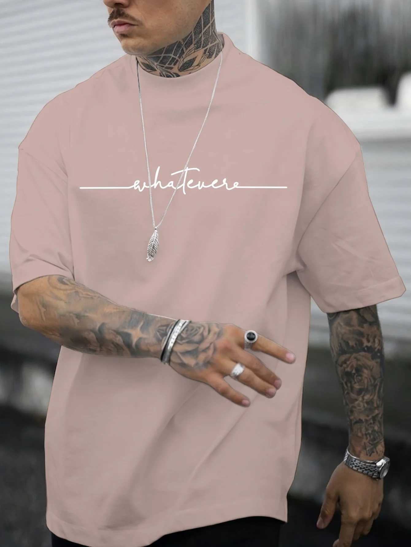 Summer mens 00% pure sports and casual loose fit plus size letter printed comfortable round neck short sleeved T-shirt W250220