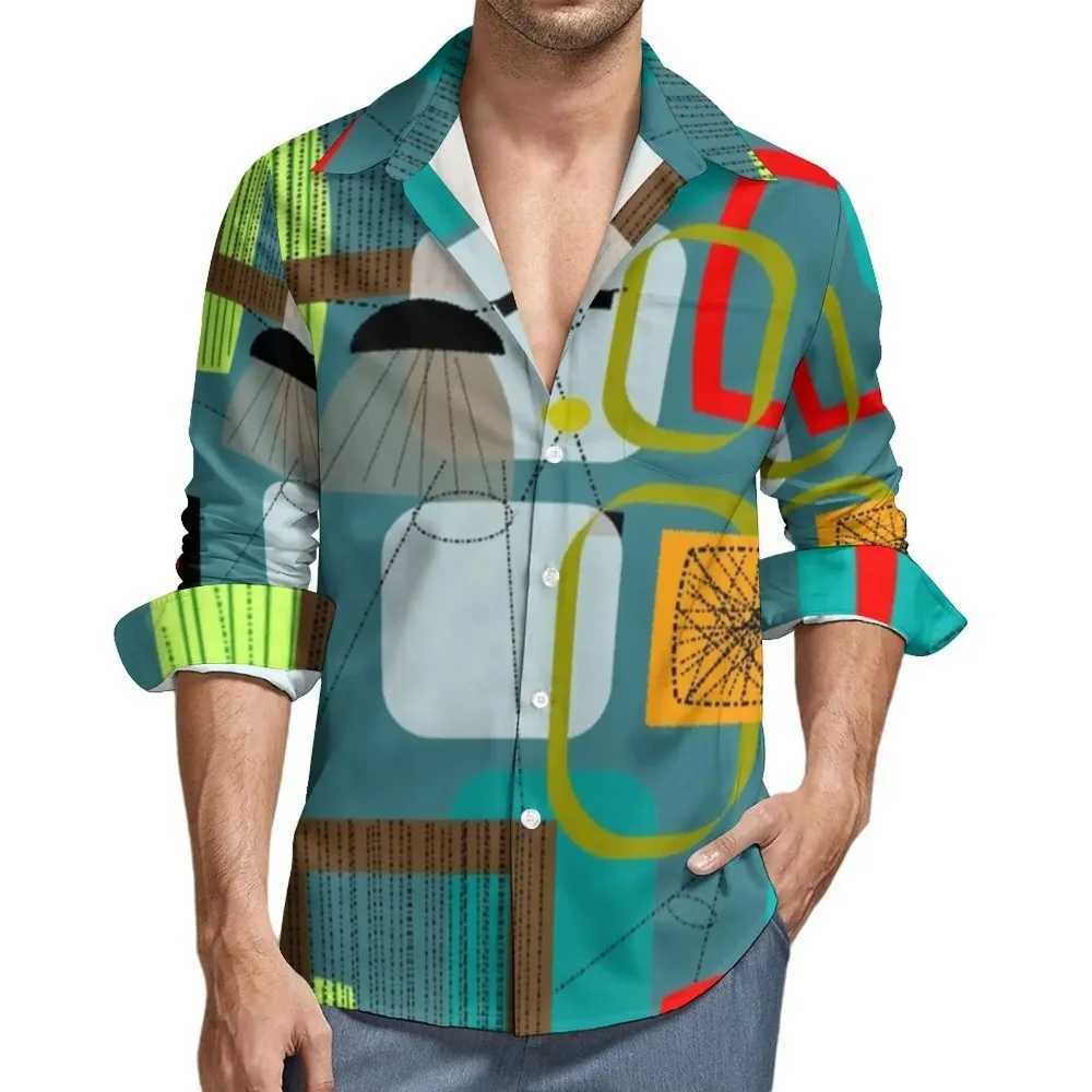 Vintage Mid-Century Casual Shirts Mens 60s 70s Style Shirt Long Sleeve Loose Aesthetic Blouses Autumn Graphic Clothing 3XL 4XL W250220