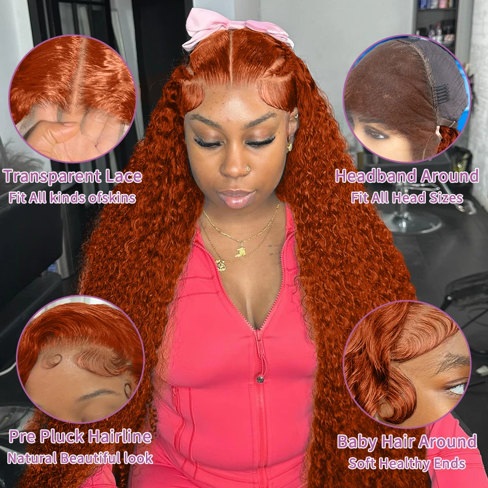 Free shipping 250 Density Brazilian Orange Ginger Colored Curly 13x4 13x6 Hd Lace Front SilationHuman Hair Wig 30 40 Inch Deep Wave Frontal Wigs For W