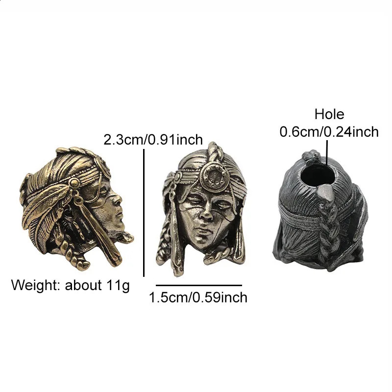 Tribe Female Warrior Brass Knife Bead EDC DIY Paracord Woven Bracelets Lanyard Pendants Accessories Outdoor Tool Hangings Charms 250213