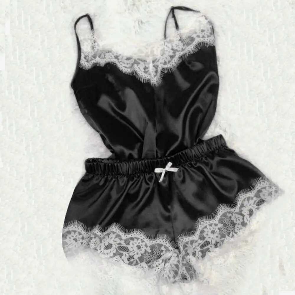 Women Pajama Suit Fashion V-Neck Stretch Satin Babydoll Lace Sexy Lingerie Bowknot Pyjamas Sp Shorts Set Spwear NewXJ250220