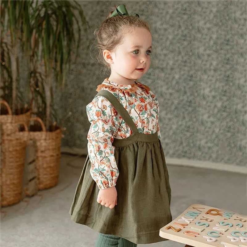 Retro baby girl with dress linen cotton childrens dress spring bohemian dress 0-5 year old baby girl summer dress X250220