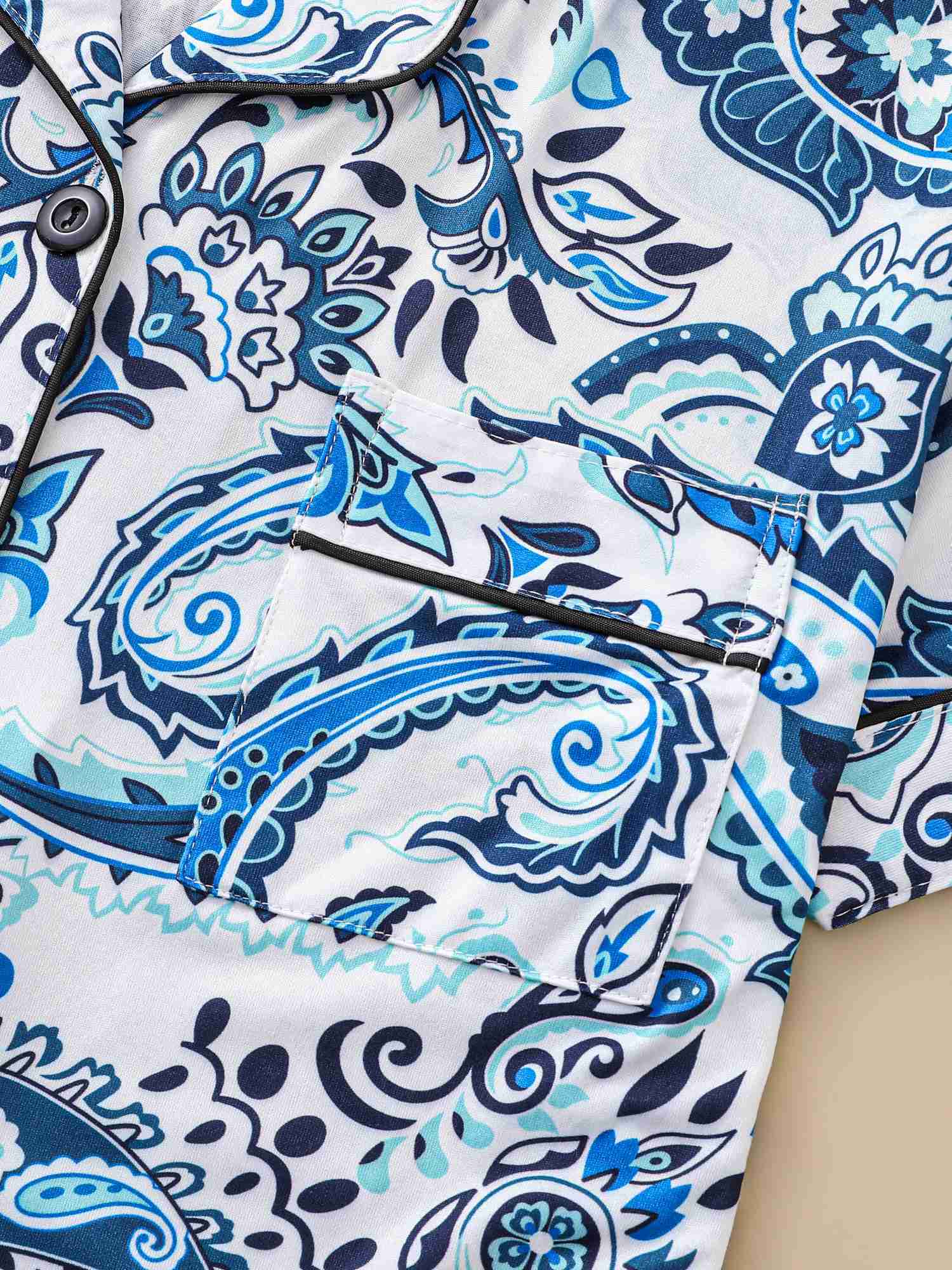 Two-piece set of womens pajamas lapel top and trousers paisley summer casual womens pajamas home wearXJ250220
