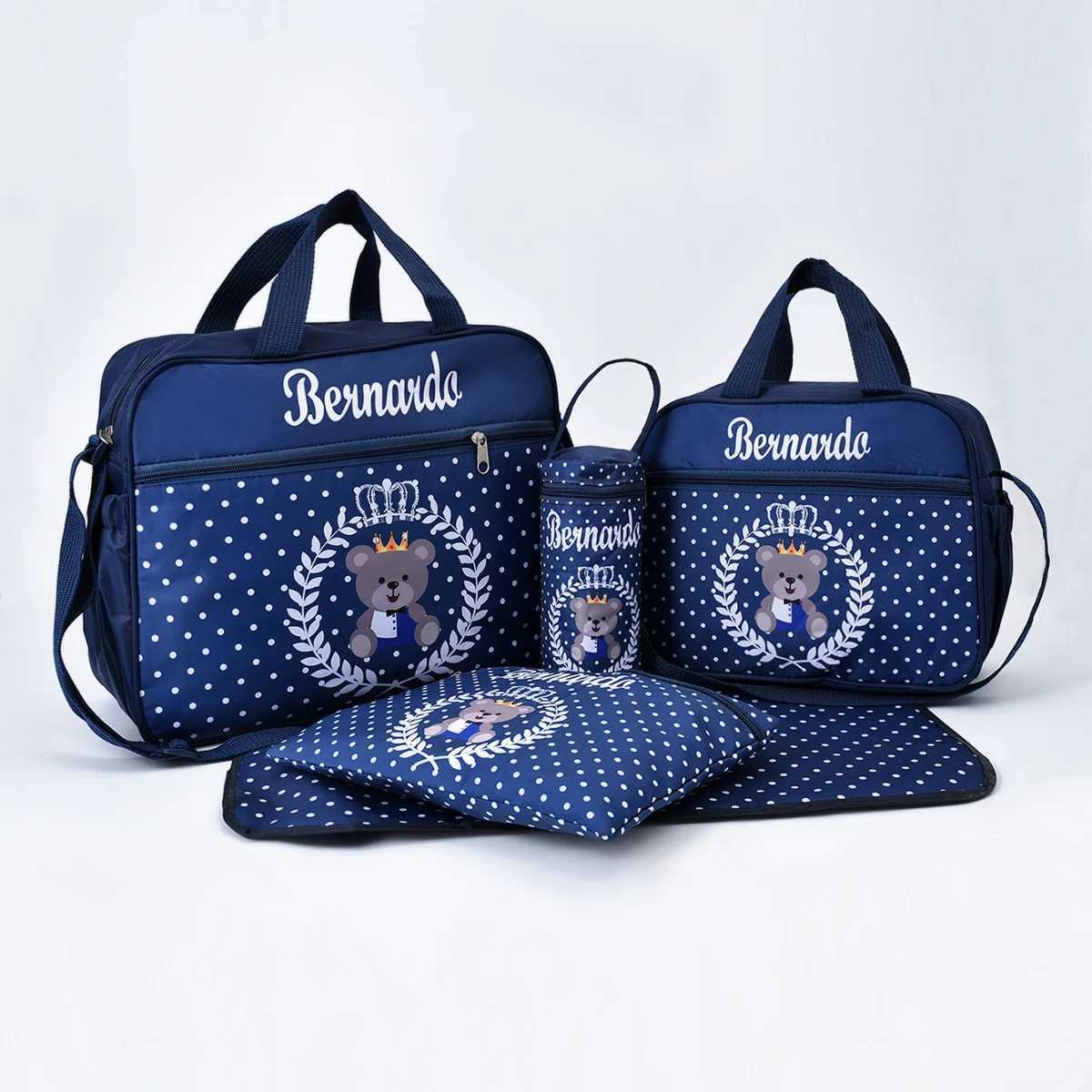 Mommy Bag Five Piece Bag Fashion Print Bears Multifunctional Large Capacity One Shoulder Crossbody Maternal Baby Bag Diaper Bag X250220