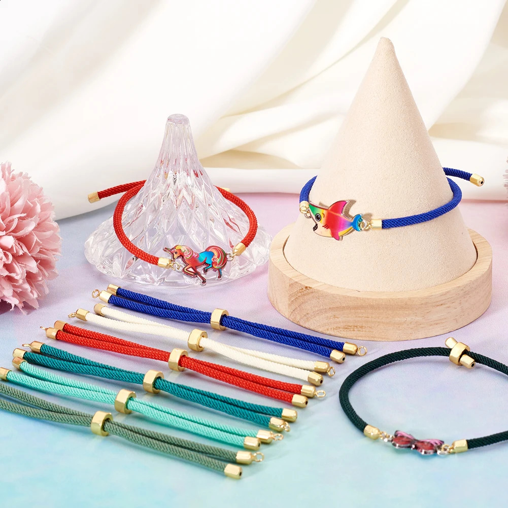 10Pcs Adjustable Nylon Braided Twisted Cords Slider Friendship Bracelets with Brass Cord End for Jewelry Making DIY Findings 250221