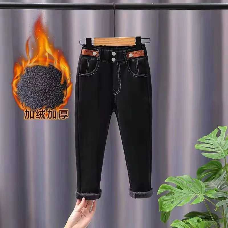 New Winter Thick Warm Fleece Girls Straight Jeans Boys High Waist Thicken Fashion Warm Denim Pants Cowboy Trouser Z250220