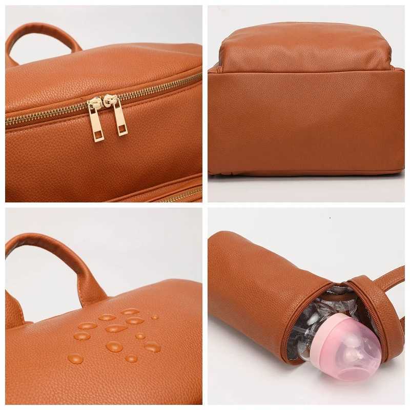 Baby Diaper Bag Backpack Solid PU Leather Mummy Maternity Bag Large Capacity Travel Back Pack Stroller Bags with Changing Pad X250220