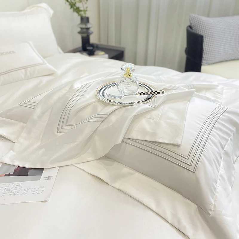 100%Cotton Bedding Set Home Textile Three Lines Embroidery Luxurious Pillowcase Sheet Quilt Cover Twin/Queen/Single BedXJ250220