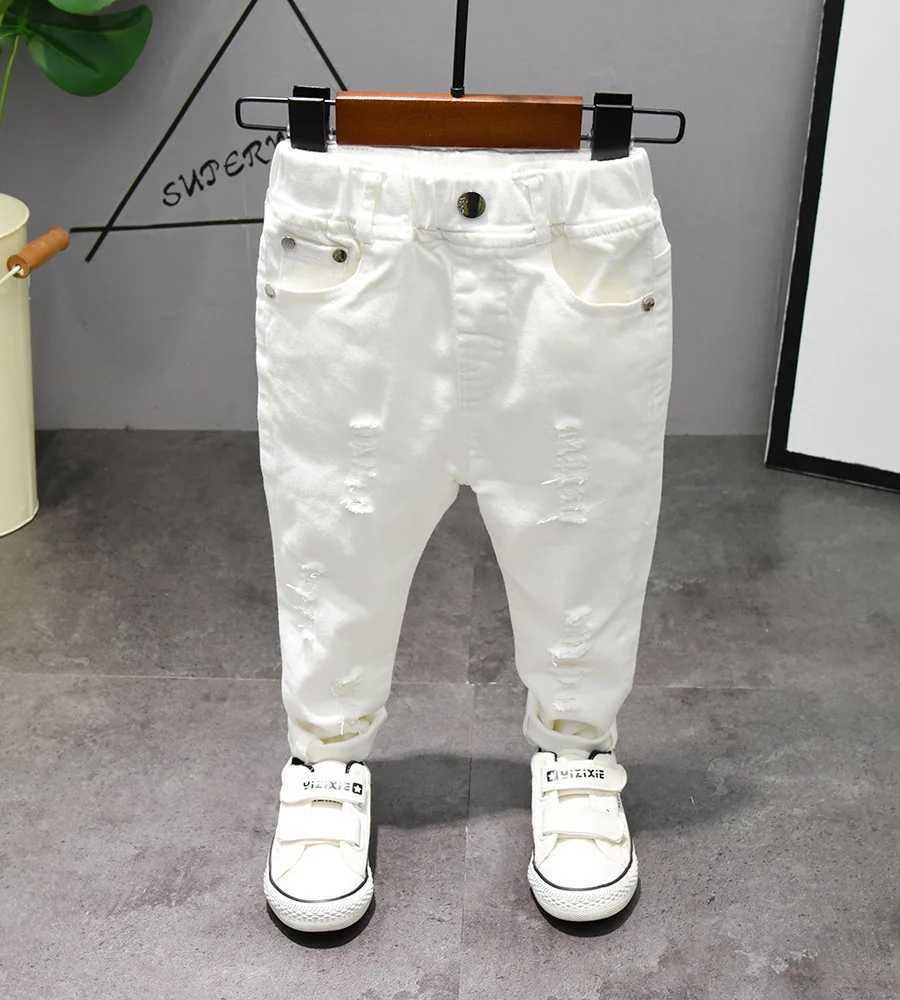 New Boys Jeans Edition White/Black Broken Cave Denim Trouser Jeans Childrens 2021 Baby Jeans Childrens Denim Street Clothing Z250220