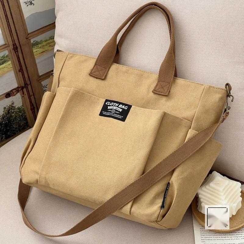 Thickened Multi Pocket Tote Canvas Bag Casual Classmate Simple Portable One Shoulder Crossbody Schoolbag Purses Handbags 241225