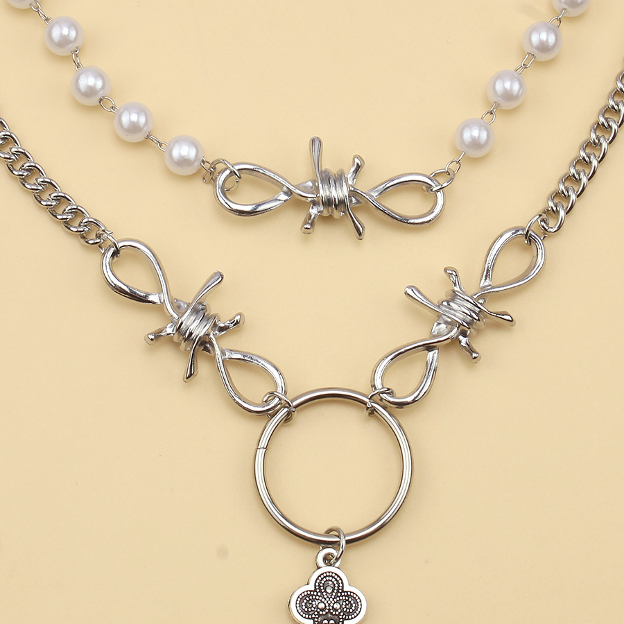 Personalized Pearl Cross Pendant Necklace ins Hip Hop Punk Double Layers Sweet Cool Necklaces