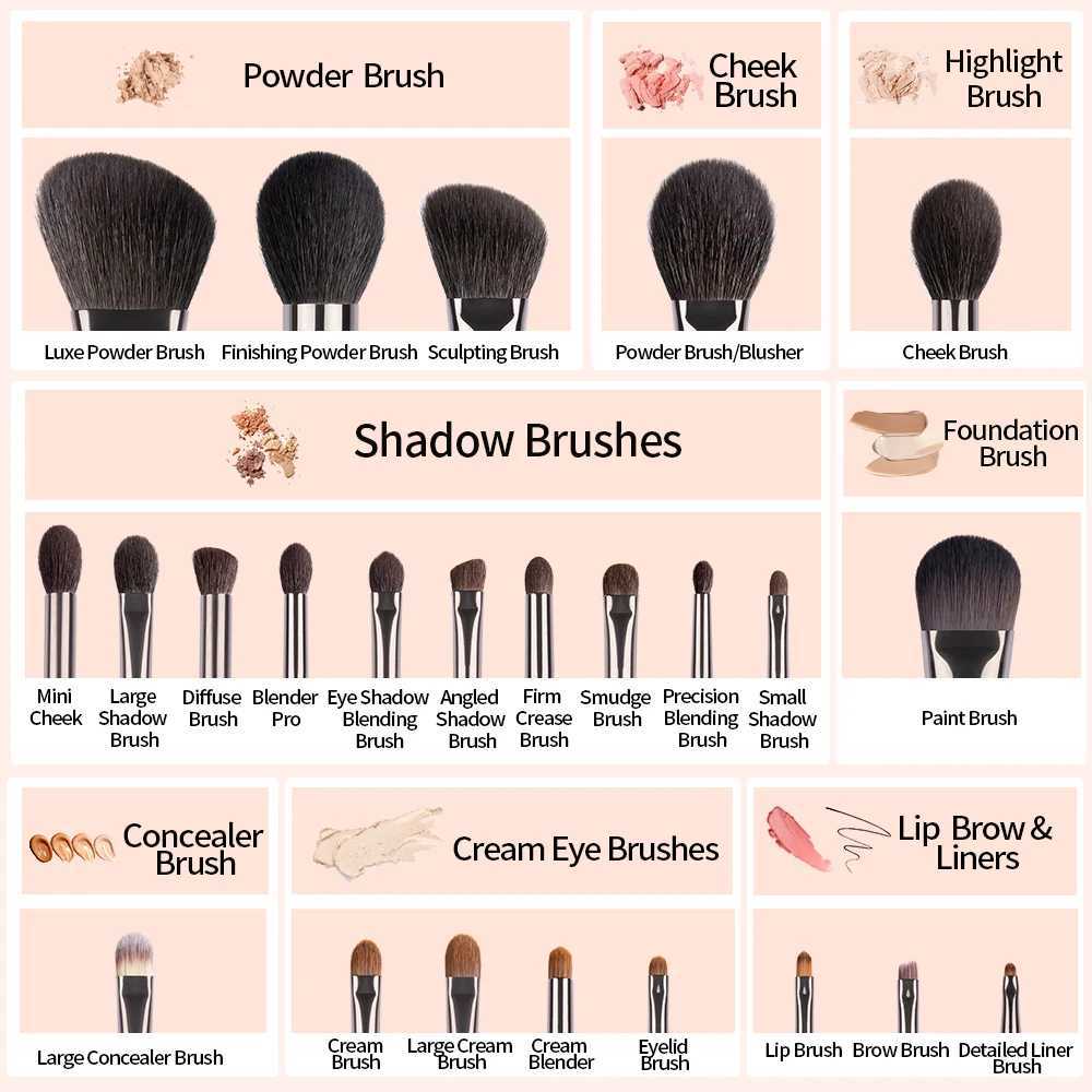 OVW Natural Goat Hair Makeup Brush Set Professional Set Brocha Maquillaje Pedzle Do Makijazu Mixed Stain Brush Shader W250221