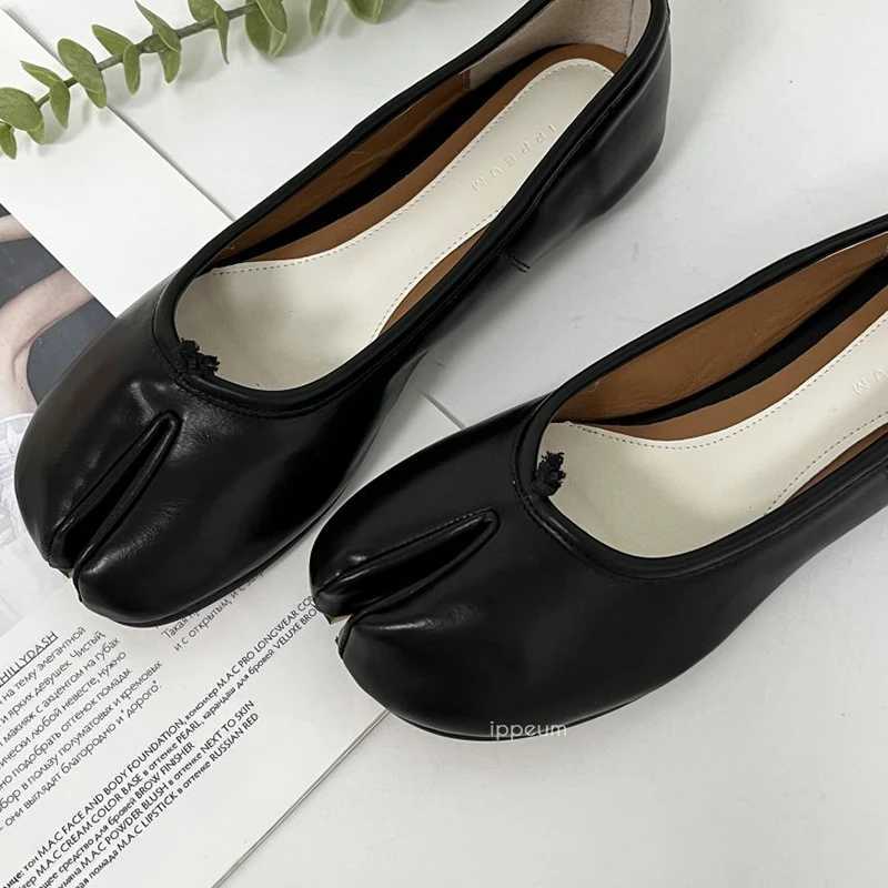 IPPEUM Tabis Black Ballets Flats Split Toe Mary Janes Plus Size 44 Dress Loafers Ballerina New Shoes Women Y250220