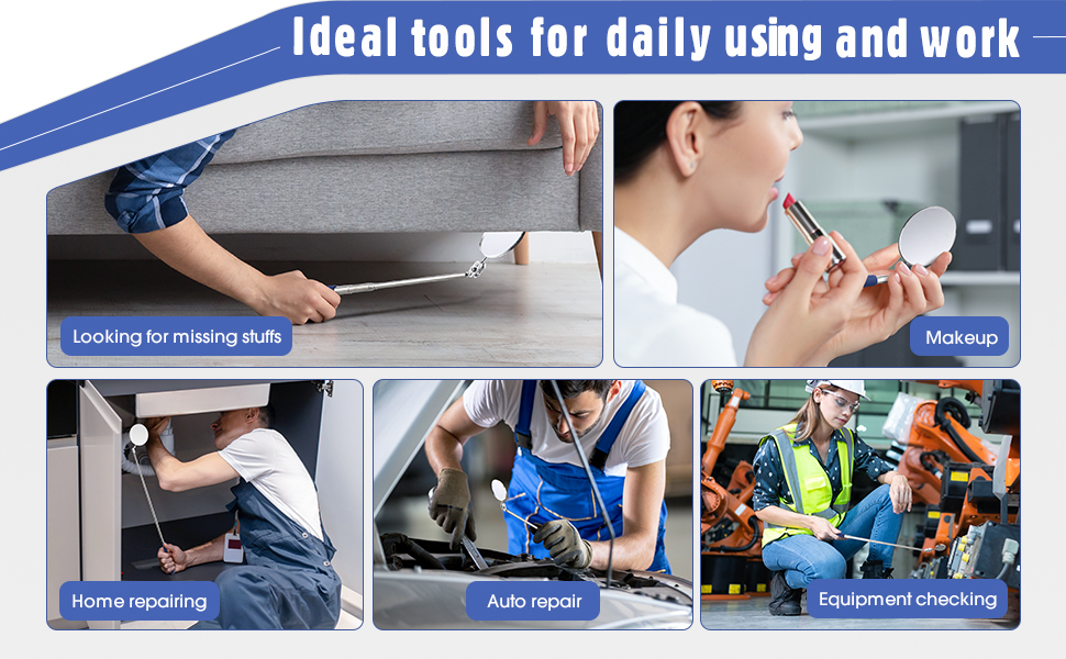 Telescoping Inspection Stainless Steel Extendable Mechanic Mirror with Long Handle Tool for Technicians Mechanics Contractors