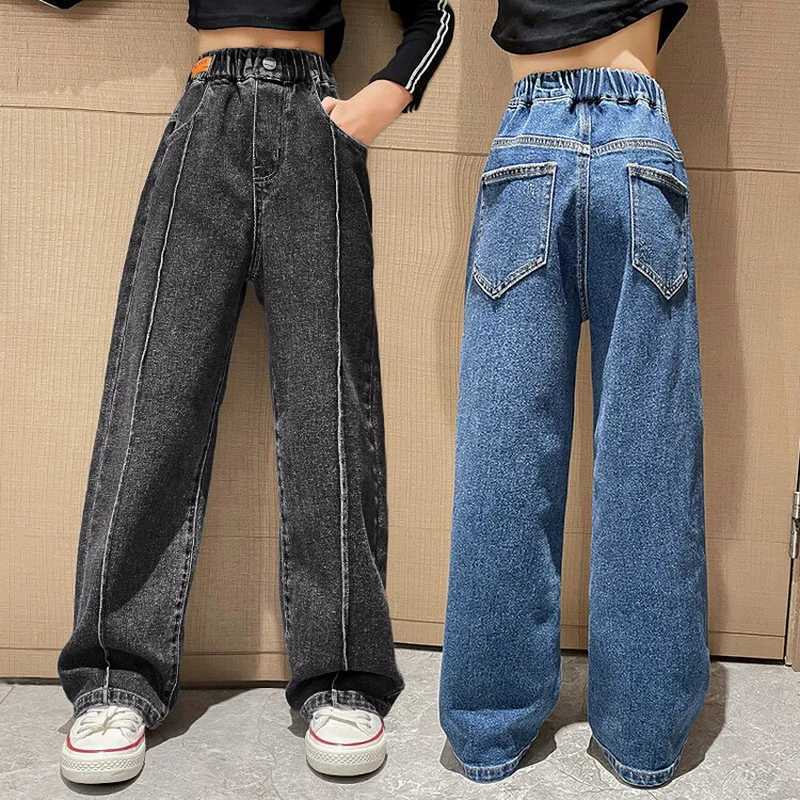 Wide Leg Jeans for Girls 6 8 9 10 11 12 14 Years Spring Autumn Loose Vintage Straight Retro Pants Fashion Teenage Kids Trousers Z250220