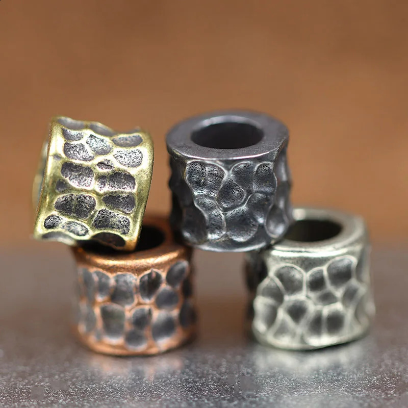 Irregular Hammer Texture Cylinder Brass EDC Knife Bead DIY Paracord Lanyard Pendant Outdoor Flashlight Umbrella Rope Accessories 250213