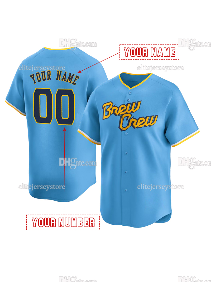 Personalized Custom Baseball Jersey Jackson Chourio Frelick Mitchell Yelich Turang Ortiz Contreras Ashby Yount Hoskins Embroidered Letter Number Desig