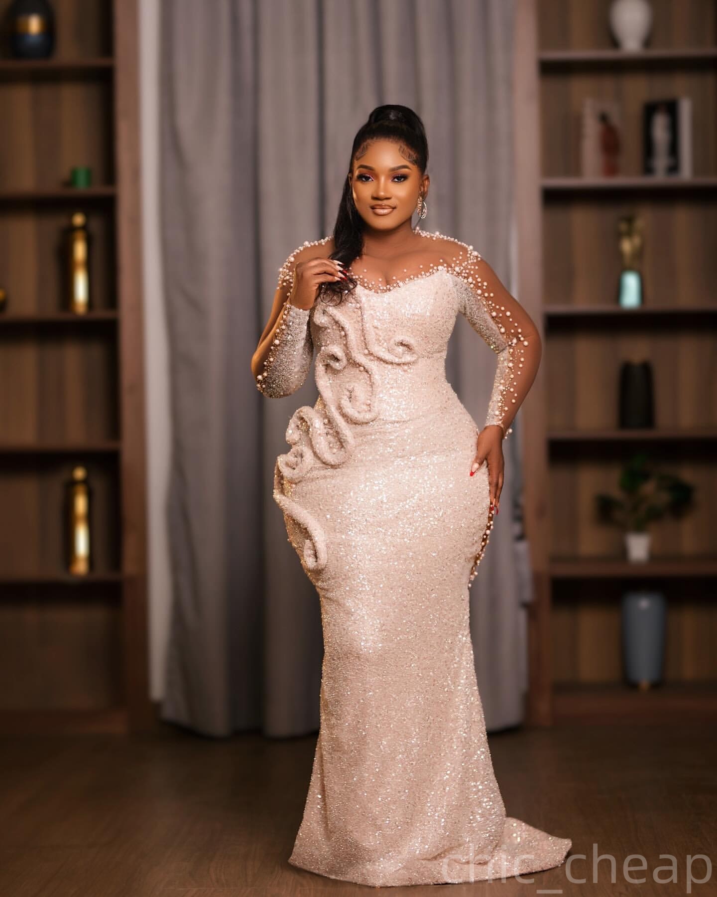Champagne Mermaid Prom Dresses 2025 Pearls Beaded Sequined Stylish Evening Formal Party Second Birthday Engagement Gowns Plus Size Dress For Special O