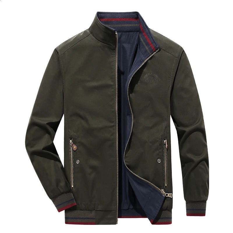 Men Jacket Khaki Elegant Fashion Slim Bomber Overcoat Reversible Simple Solid Baseball Neck Zipper Windbreaker Coat 250213