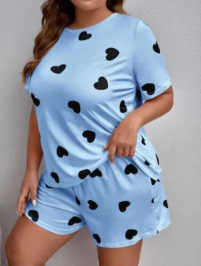 Plus Size Leopard Womens Pajamas Set Short Sve O Neck Tee Top Elastic Waist Shorts Fe 2 Pieces Spwear NightwearXJ250220