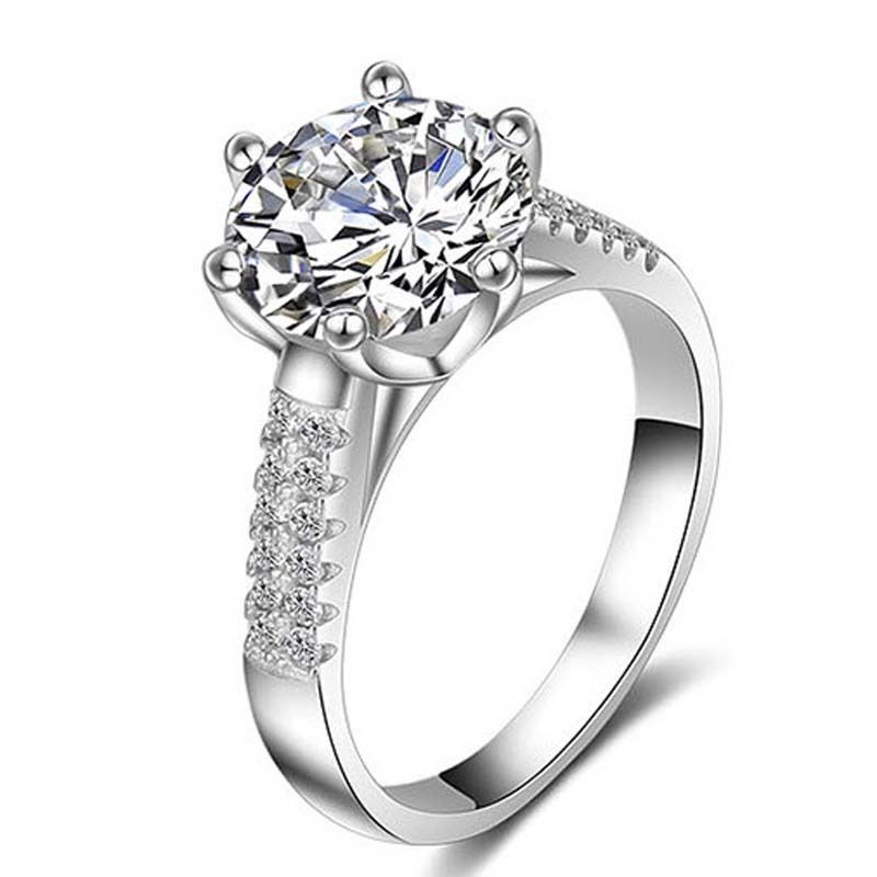 3CT Stunning Moissanite Diamond Wedding Rings Luxury Jewelry Classical Six Claw Real 100% 925 Sterling Silver Party Eternity Women Bride Ring For Love