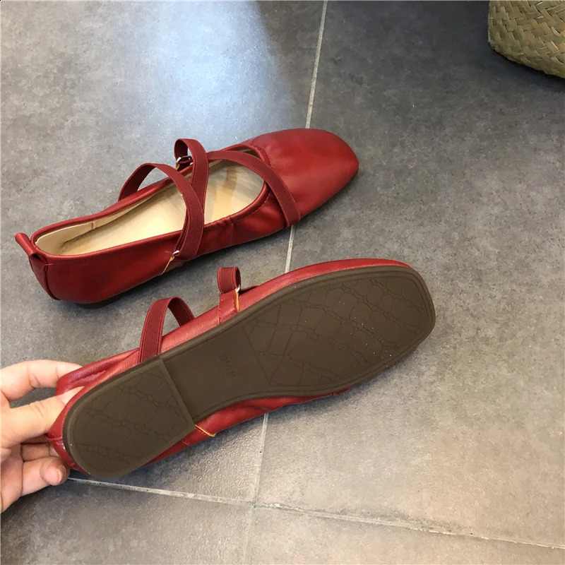 Spring Ballet Flat Shoes Women Comfy Leather Shoes Women Women Square Toe Flat Mary Janes Ladies Shoes Double Buckle 250318