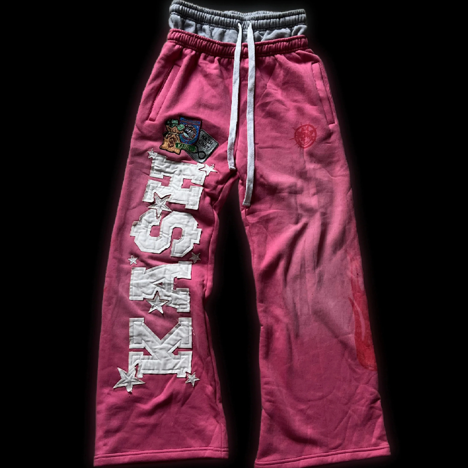 Y2K Pink Joggers Pants Men Women Harajuku Strawberry Graphic Print Patch Double Waist Sweatpants Goth Elastic Low Waist Trousers 250221