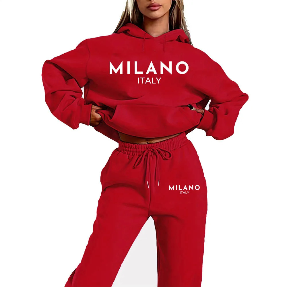 Fun MILANO Printed Womens Two-Piece Set Hooded Sweatshirt And Pants Suit Collection 250221