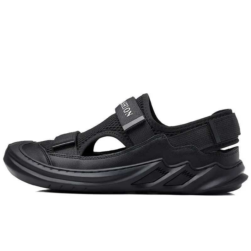 New Arrival Mens Sandals Summer New Leather Breathable Baotou Mesh Outdoor Casual Hole Shoes Tide Roman Non-slip Beach Shoes Men T250220