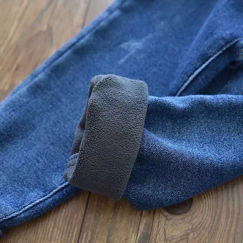 Winter girl boy jeans thick warm solid color jacket 2021 new childrens jeans denim pants 12M-6T Z250220