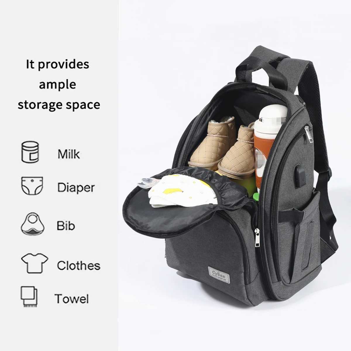 Fashionable waterproof fabric shoulder mommy bag Large capacity double zipper fully open moms bag Multi functional backpack X250220