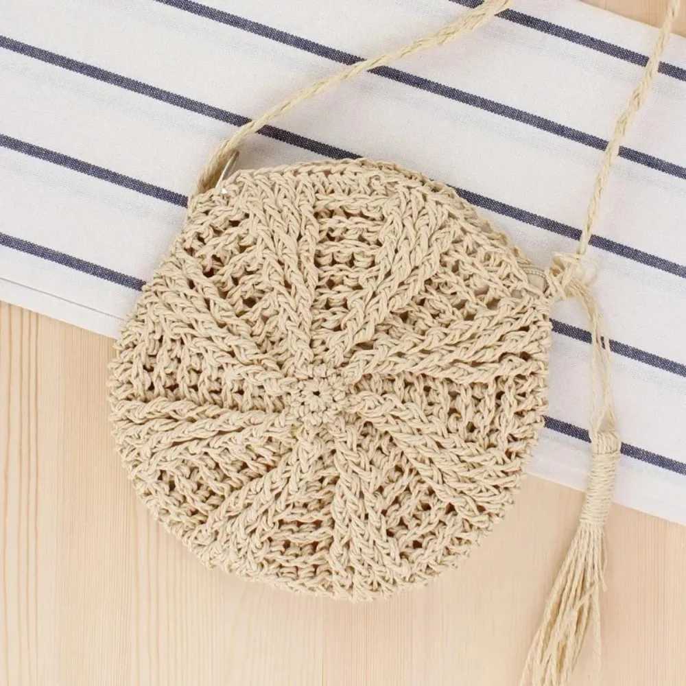 Bohemian Straw Bags for Women Circle Beach Handbags Summer Rattan Shoulder Bags Handmade Knitted Travel Big Totes Bag 2024 New