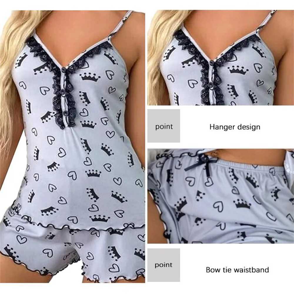 Pajama set Sexy Summer Two Pieces Women Pajamas Set Deep V-Neck Tops And Shorts Pajama Suit Ladies Sveless NightwearXJ250220