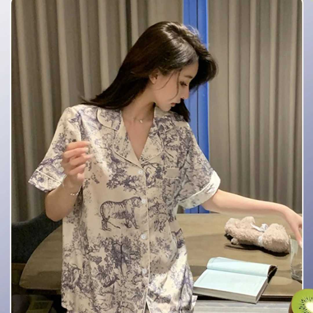 China Style Ink and Wash Landscape Painting Pajamas Women 2024 New Summer Cool Fe Spwear Classic Ele Short HousewearXJ250220