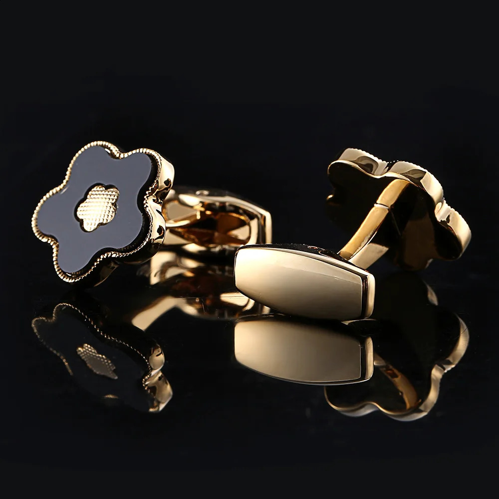 y Golden Mens Suit Shirt Cufflinks Wedding Groom Groommen Flower Style Cuff links Buttons Father Birthdays Gifts Jewelry 250220