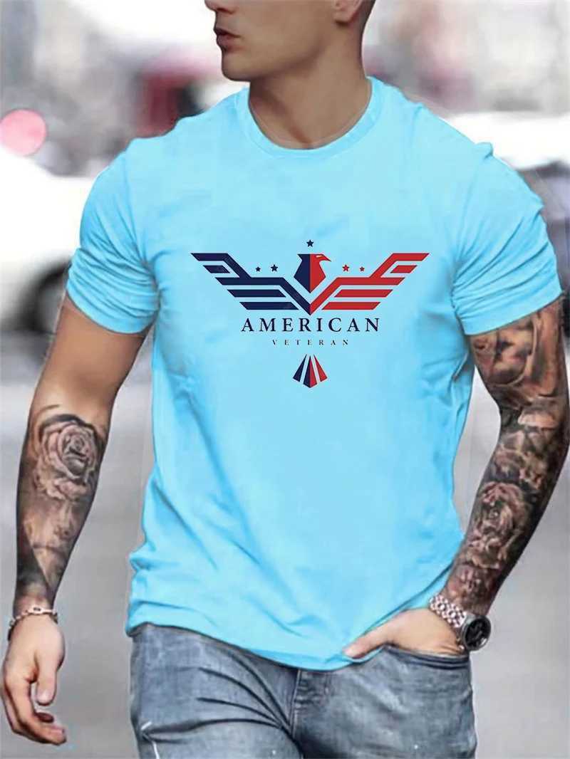 Mens Summer Loose Size 00% Cotton Bald Eagle One Printed Slim Fit Casual Round Neck Short Sleeve T-shirt Top W250220