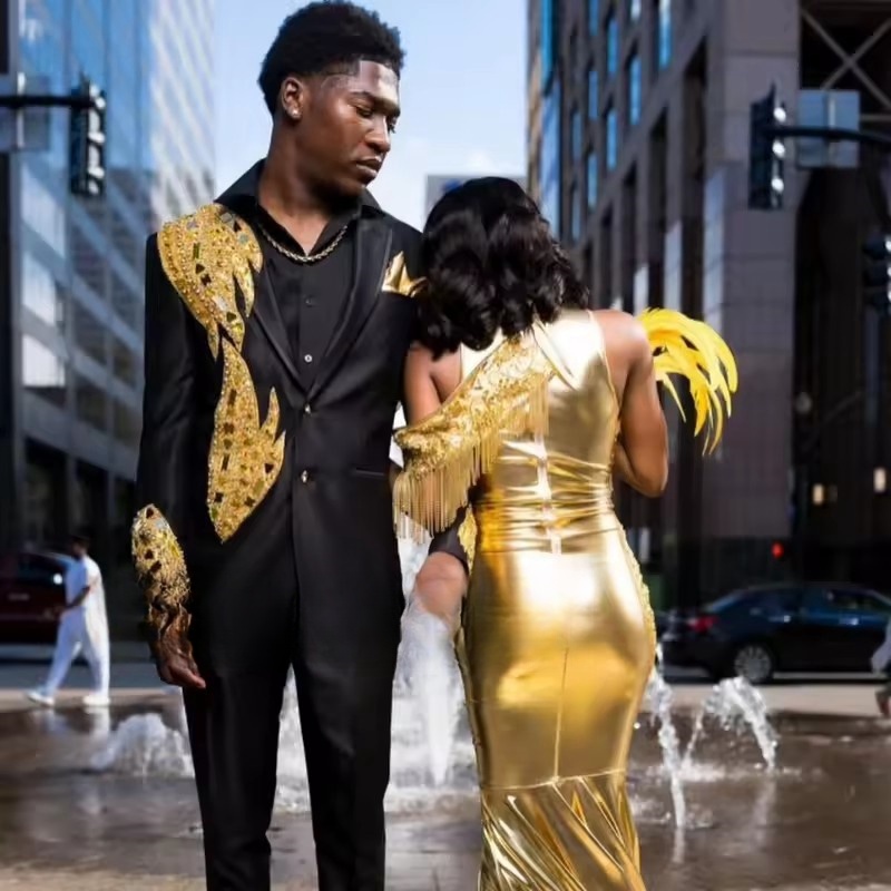 2025Glitter Golden Long Mermaid Prom Dresses Sparkly Crystal Sequins Ruffles Tiered Evening Gown Birthday Robe Customized