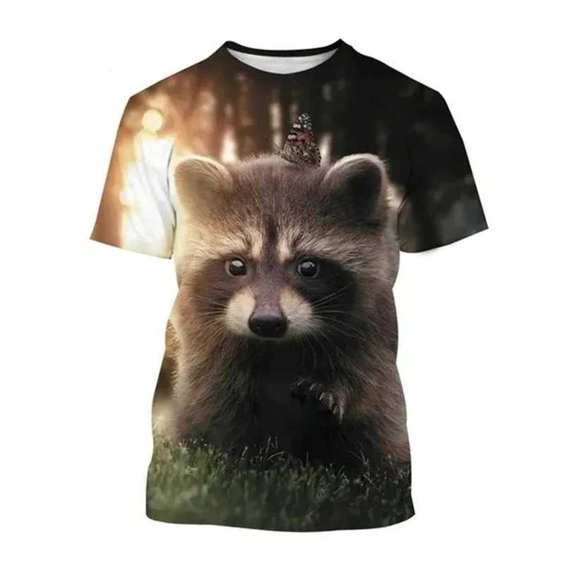 Mens and Womens 3D Mapache Printed Shirt Casual Round Neck Shirt Harajuku and Hip Hop Style W250220