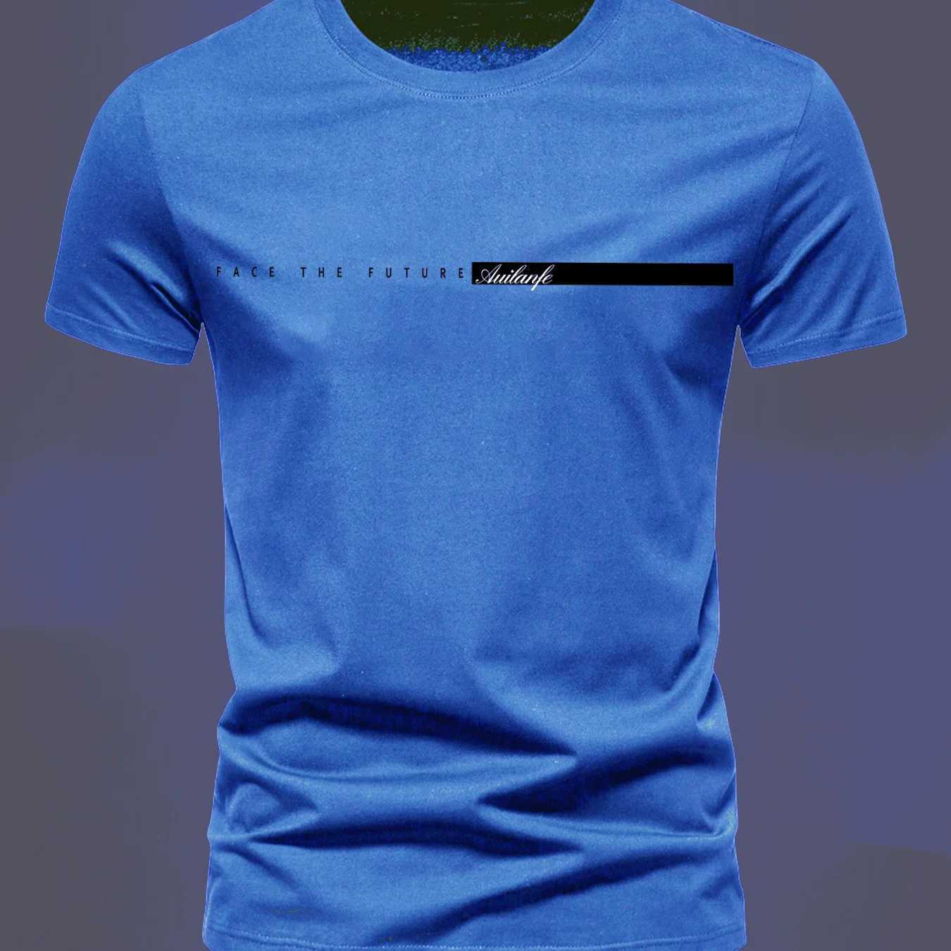 Summer mens 00% pure cotton casual sports loose oversized simple letter pattern printed round neck short sleeved T-shirt top W250220