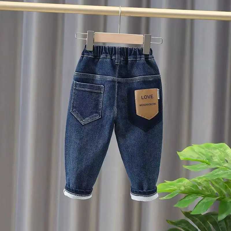 New Childrens Plush Jeans All-in-one Plush Boys Pants Autumn And Winter Boys And Girls Winter Clothing Thickened Outerwear Trend Z250220