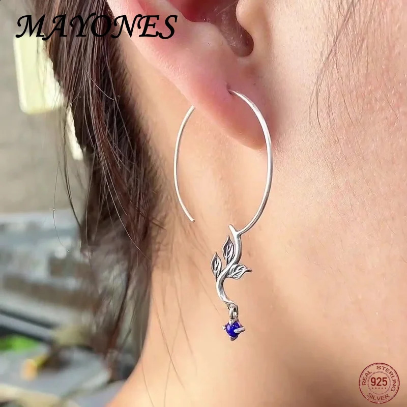 S925 Pure Silver Vintage Lapis Lazuli Simple Earrings Womens French High-end Jewelry Birthday Gift 250219