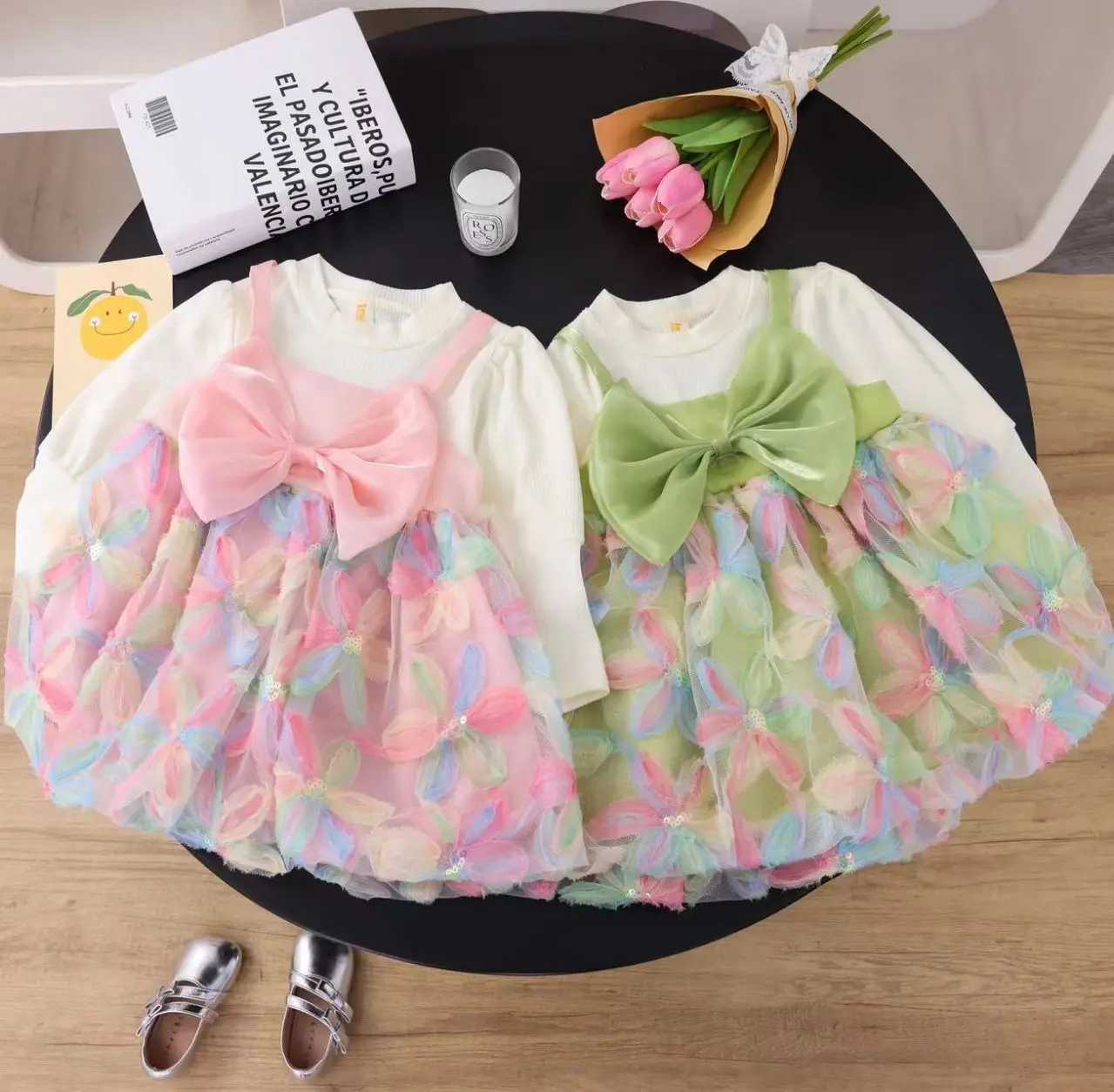Baby Girl Dress Spring And Autumn Mesh Flower Bow Girl Princess Dress Girl Clothing X250220