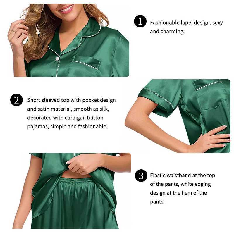 Women Silk Pajamas Set Button down Tops and Trousers Two-Piece Suit Spwear Loungewear Solid Pajama Ladies Nightwear HomewearXJ250220