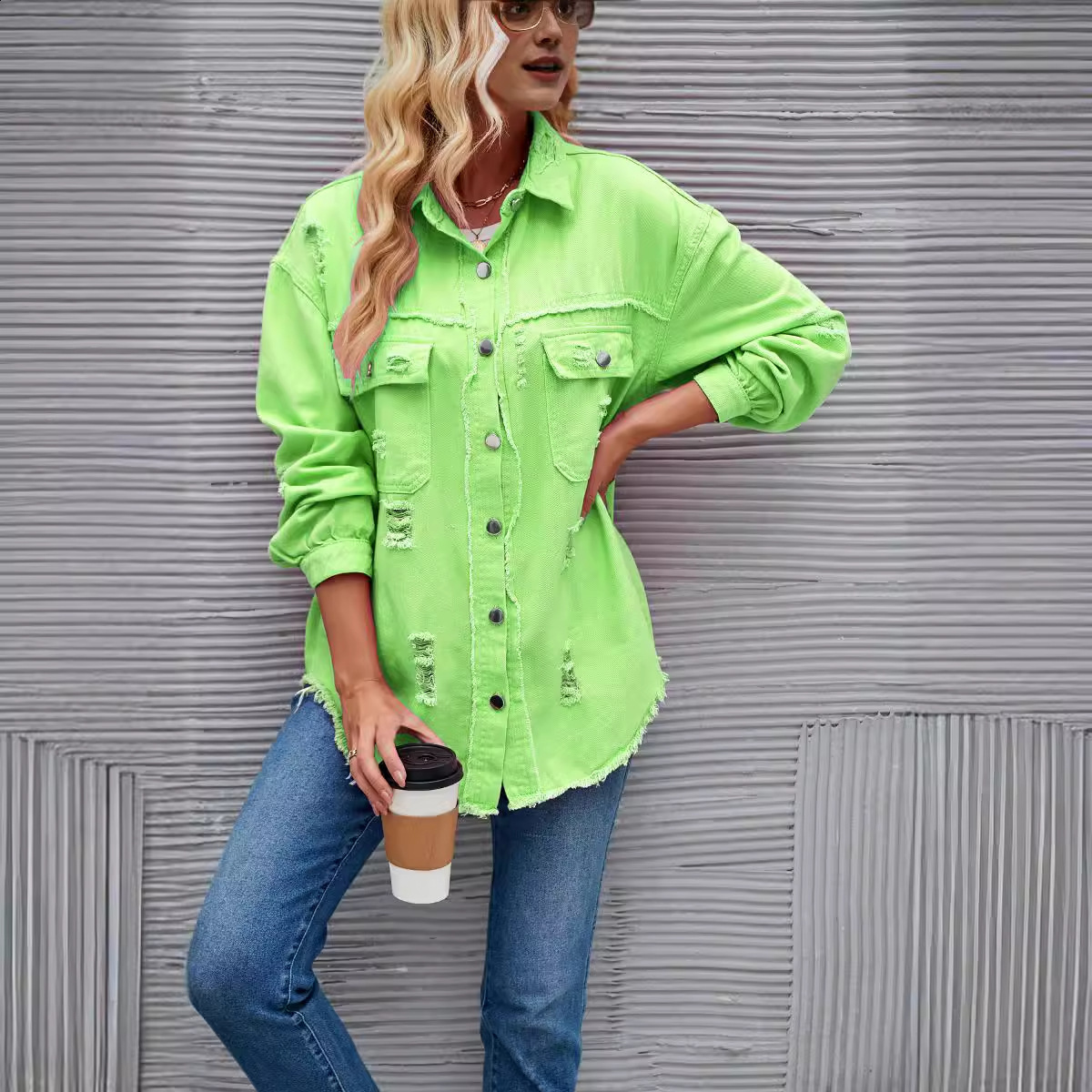 Spring Autumn American womens fashion washed long sleeved ripped denim jacket for women 201026